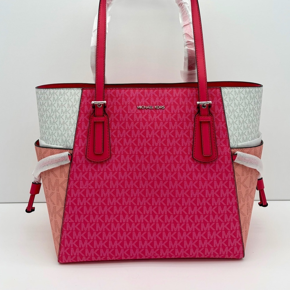 Michael Kors Pink and White Tri-Tone MK Logo Tote - Picture 11 of 15